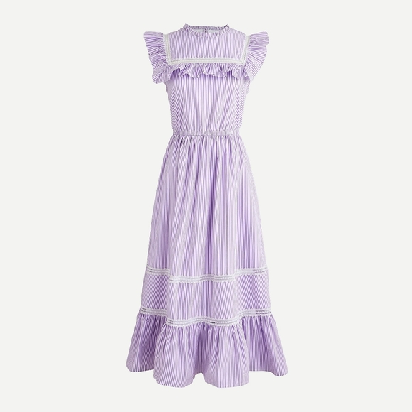 J. Crew Dresses & Skirts - J Crew Tiered Ruffle Dress Stripe Rustic Purple